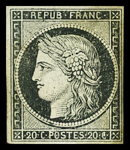 N°3 20c noir, essai, TB.