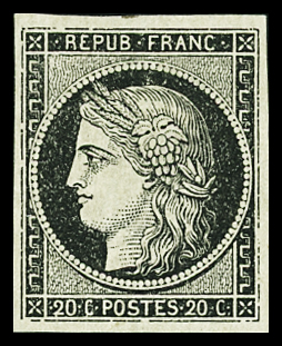 N°3 20c noir, essai, neuf *, TTB.