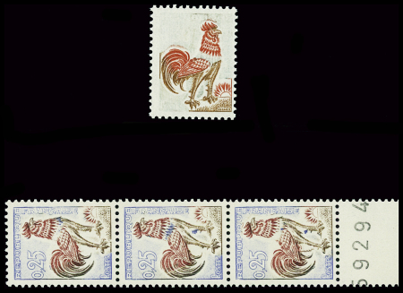 N°1331/1331A 25c et 30c coq de Decaris, variété sur