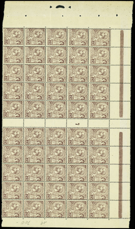 N°19 75c violet-brun sur paille en panneau complet