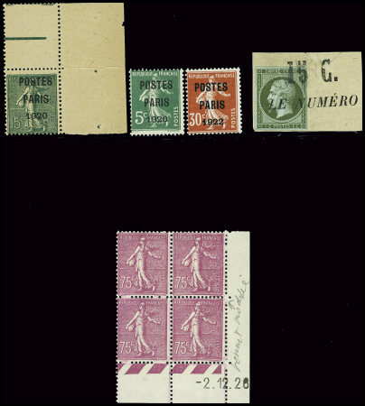 Lot de 8 timbres : 3 préoblitérés avec fausse surcharge,