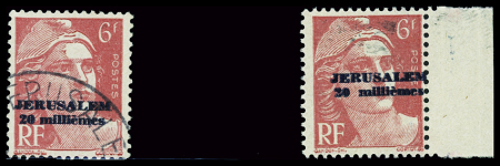 N°3 20m. sur 6 f. rose carminé, x2, un obl. l'autre