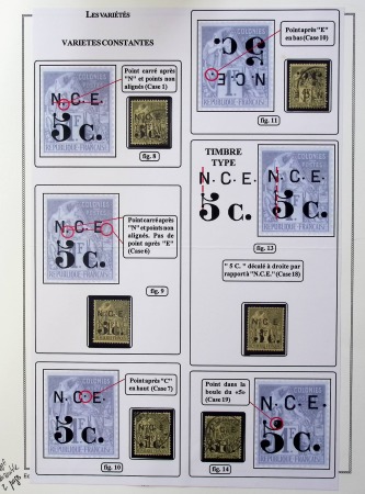 N°9 de Nouvelle Calédonie, étude de 13 timbres présentés