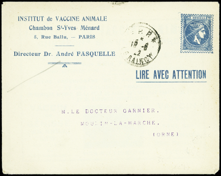 Env. pseudo-entier postal avec figurine bleue Herm