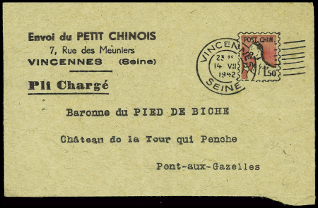 Env. pseudo entier postal "1F50 post. Chin" à en-t