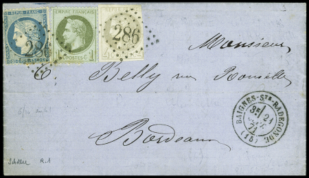 N°41A (touché) +25 +37 (pd) obl. GC 286 sur lettre