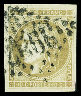N°43Ab 10c bistre verdâtre Report 2, obl. GC, TB. Signé