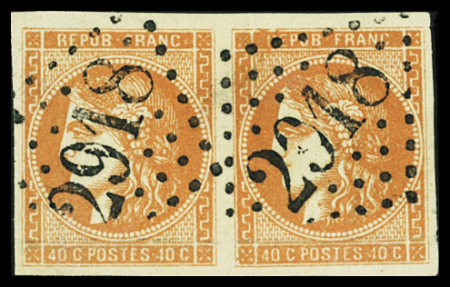 N°48a 40c orange vif en paire, obl. GC 2918 de Poligny