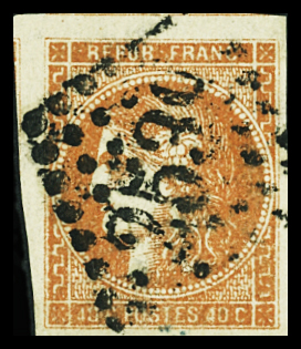 N°48 40c orange, nuance foncé, 2 voisins, obl. GC 2539