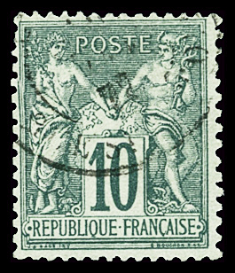 N°76 10c vert (II), obl. càd, TB. Signé Calves