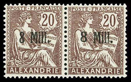 N°41aa 8 Mill. sur 20c brun-rouge (I) se tenant au