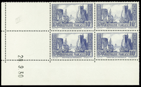 N°261c 10f La Rochelle bleu (Type II) en bloc de 4,