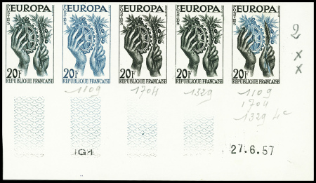 FRANCE N°1122/23 EUROPA 1957, 20 essais de couleur