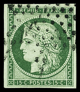 N°2 15c vert obl. étoile, TTB. Signé A.Brun, Calves