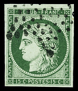 N°2 15c vert obl. étoile, TTB. Signé Calves