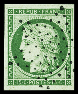 N°2 15c vert obl. étoile propre, TTB. Signé Ferchenbauer