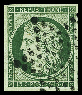 N°2b 15c vert foncé obl. étoile propre, TTB. Signé