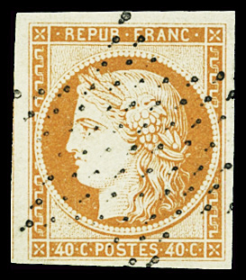 N°5 40c orange obl. étoile propre, 1 voisin, TTB. Signé