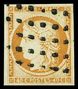 N°5a 40c orange vif obl. gros points, TTB. Signé Scheller