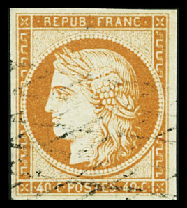 N°5 40c orange obl. grille sans fin, TTB