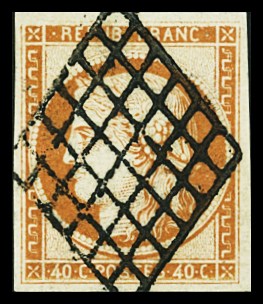 N°5b 40c orange foncé obl. grille, TB. Signé Scheller