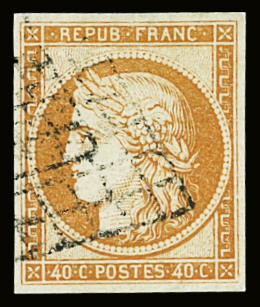 N°5 40c orange obl. grille, TB