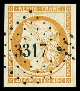 N°5 40c orange obl. PC 3317 de Tarare (Rhône), TTB