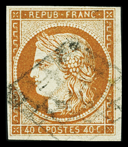 N°5b 40c orange foncé, obl. grille, TB