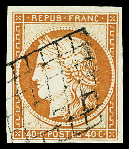 N°5a 40c orange vif, obl. grille, TTB