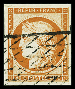 N°5b 40c orange foncé, obl. grille sans fin, TTB. Signé