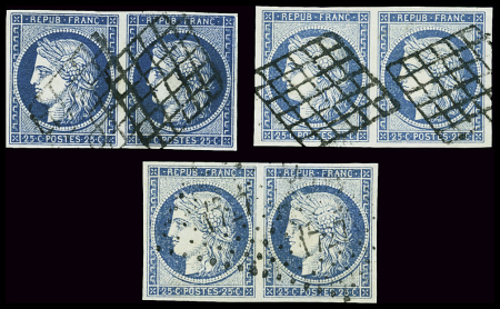 3 nuances en paires : N°4 25c bleu, 4a bleu foncé,