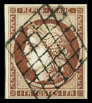 N°6B 1f carmin-brun, obl. grille propre, TTB. Signé