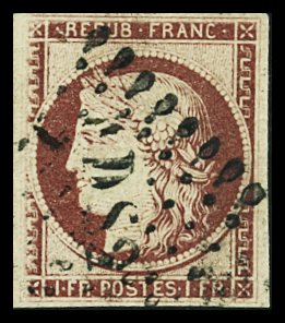 N°6 1f carmin, variété grecque en partie effacée à