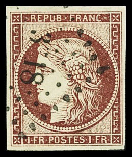 N°6 1f carmin, obl. Petits Chiffres, TTB