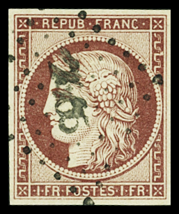 N°6 1f carmin, obl. Petits Chiffres, TTB