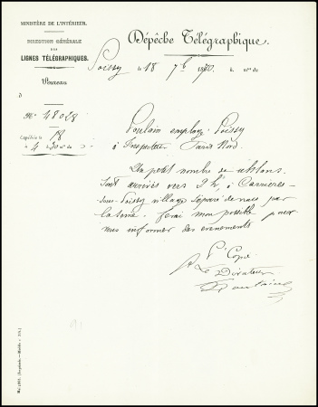7 dépêches télégraphiques entre le 5 et 15 septembre