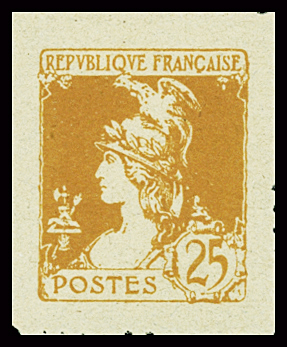 Essai non dentelé, 25c Marianne orange surmontée d'un aigle. TB