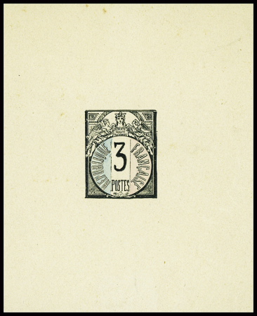 Projet de Vial au type Cérès surmontant un cadran d'horloge 3c colorisation bleu-blanc-rouge, épreuve. TB