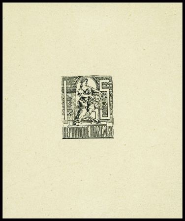 épreuve du projet de Vial 15c noir pour le concours de 1875 : République tenant la devise Liberté - Egalité - Fraternité. Rare et TB