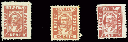 3 projets de timbres 10c rouge Poincaré avec dentelure grossière. TB