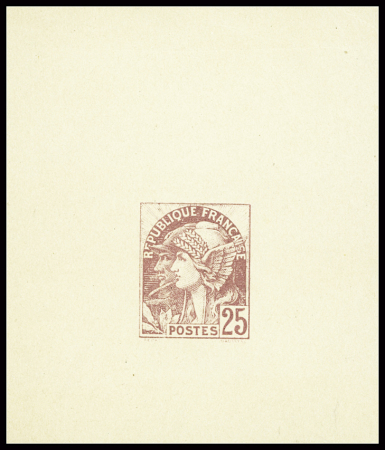 Type non émis. Epreuve 25c lilas brun, tête de Marianne et de poilu 14-18. TB