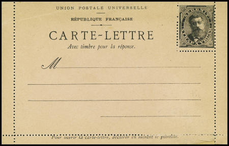 Simili entier postal carte lettre avec figurine noire Arthur Maury avec légende "Serbmit sirap a yruam" (anagramme de "Maury timbres à Paris". TB