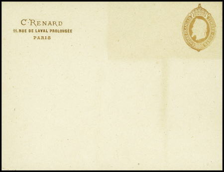 Enveloppe entier postal 00c bistre Napoléon III, 3ème projet Renard gravé par Trottin (NAP F). TB