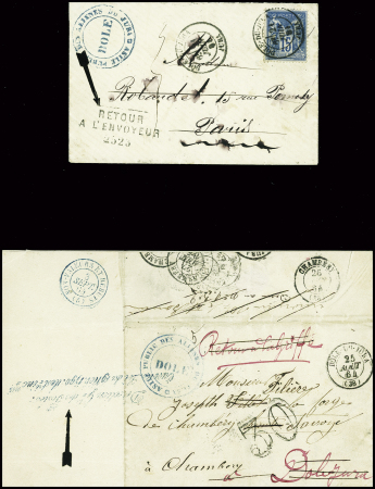 JURA : 2 lettres de Dôle du Jura (1864 et 1881) dont