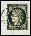 N°3 en paire obl CAD T15 "St Quentin (2)" (9 janv 1849) sur lettre pour Metz. Est joint un n°3 obl T15 "Bordeaux (32)" (7 janv 49) sur petit fragment. TB