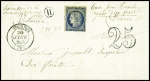 N°4 sur lettre avec T14 Tournus (20 janv 54) + taxe 25 double trait et mention manuscrite "taxe pour timbre ayant déjà servi". Est jointe une feuille jaune "Avis de l'émission dans le service des postes d'une lettre revê