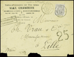 N°77 obl CAD "2 Paris 2 Passy" (1876) sur lettre pour Lille avec griffe encadrée noire "Affranchissement insuffisant" et rare taxe locale de fortune "25", petit défaut d'archivage en bas de la lettre sinon TB