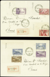 2 lettres recommandées AFF respectivement Andorre français n°33 + 40 + 43 + 44 et n°37 + 39A + 38. Les 2 obl CAD horoplan "Andorre la vieille Val d'Andorre" (1938). TB