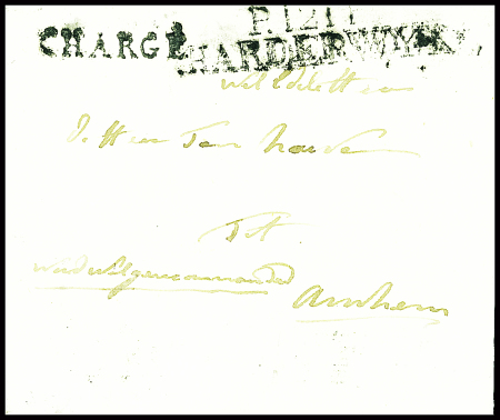 Lettre des Pays-Bas (1814) avec MP "P 121 P Harderwyk" + MP noire "chargé"