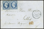 N°14, 2 pièces obl roulette de petits points n°3420 + CAD diabolo "X Paris X" (1861 - n°1367) sur lettre pour la Belgique